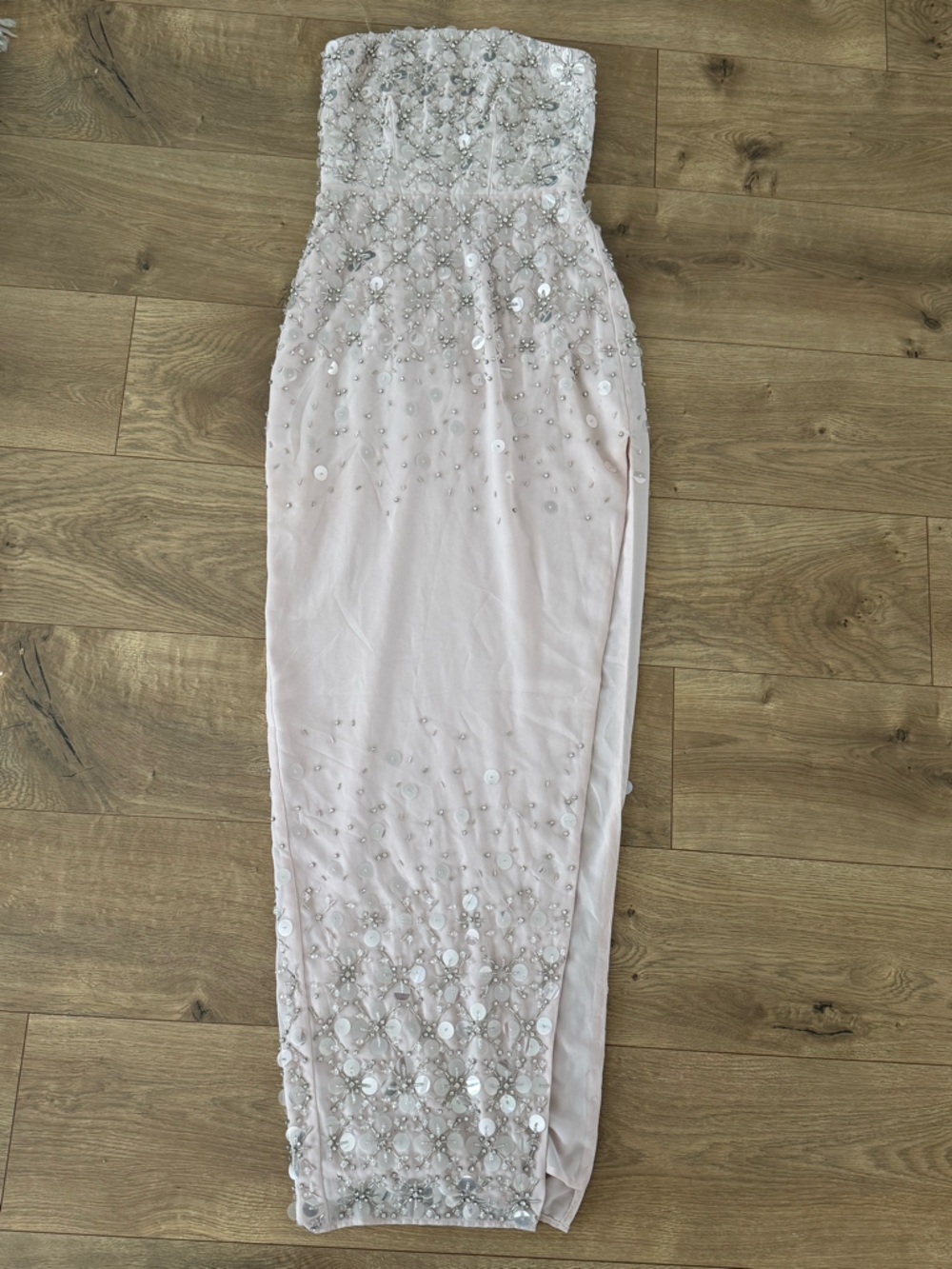 Oh Polly Strapless Beaded Asymmetrical Light Pink Dress